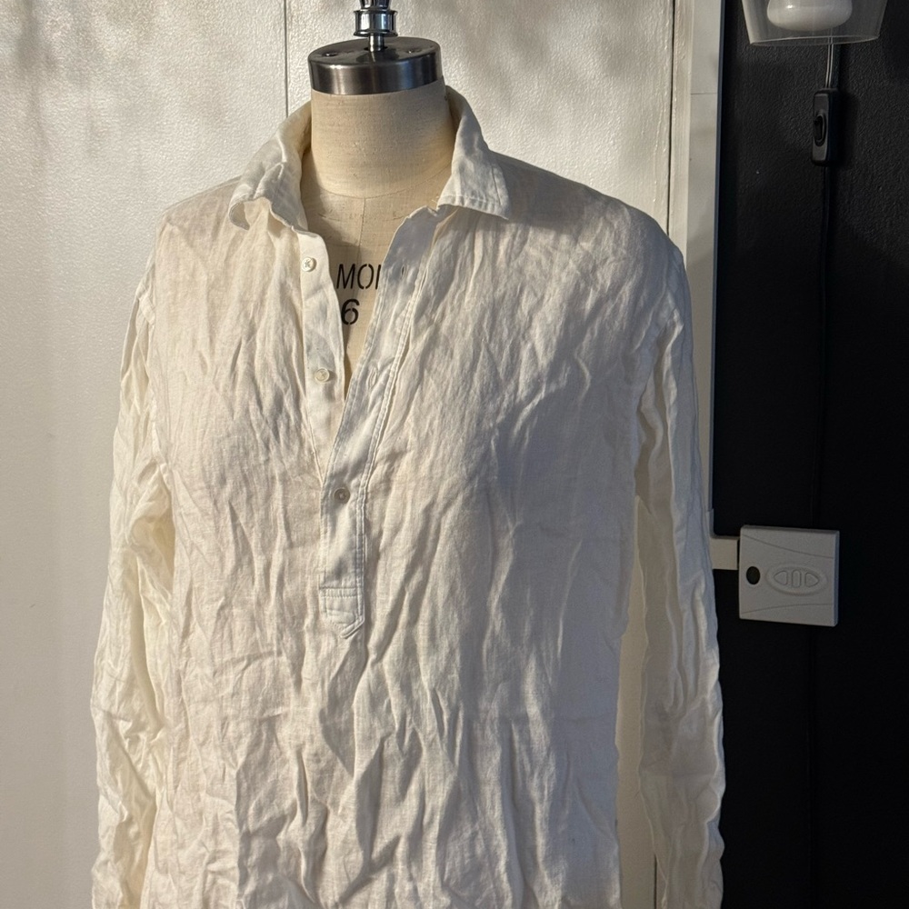 White Linen Button-Up Shirt